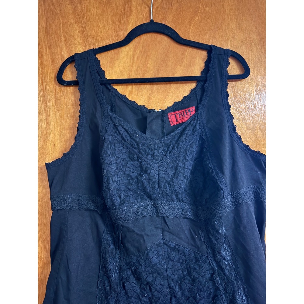 Tripp NYC Black Lace Trim Ruffle Hem Gothic Mini Dress Sleeveless Punk - Picture 7 of 11